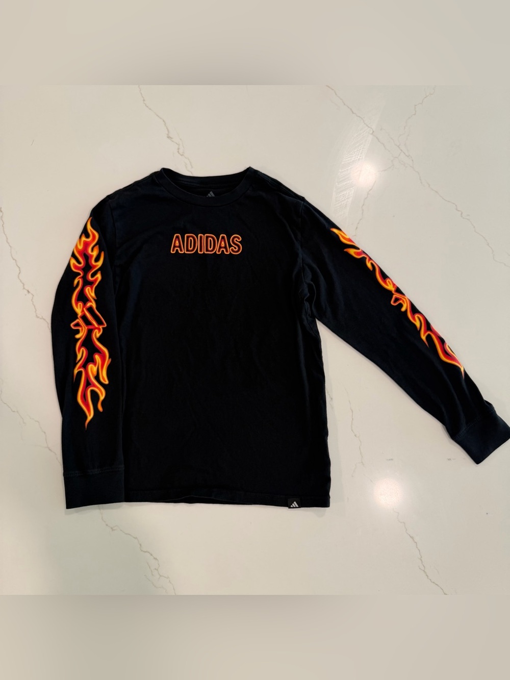 adidas Black Long Sleeve Tee with Flame Sleeve Graphics